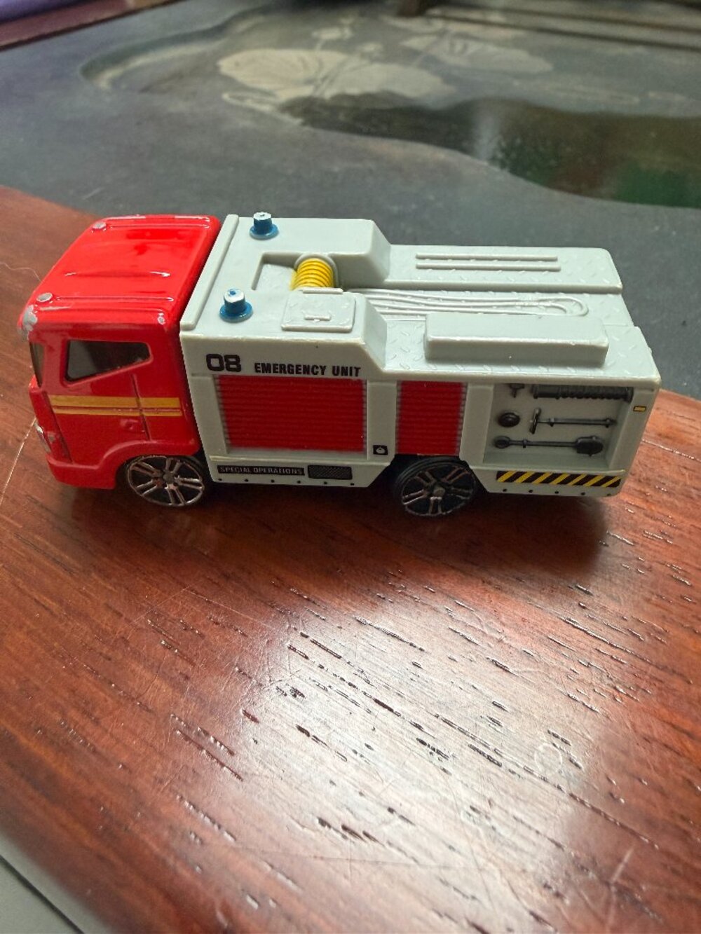 Vintage Red & White Emergency Fire Truck Diecast